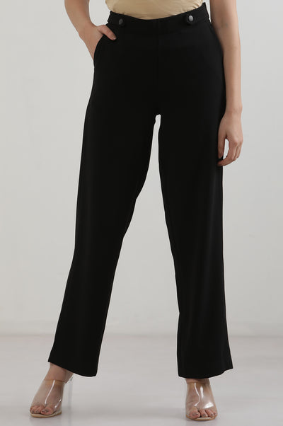Black Solid Parallel Pants