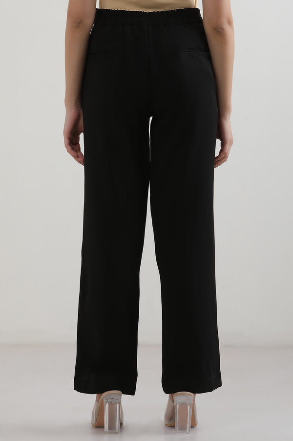Elleven Women's Black Solid Straight Fit Woven Pants With Zipper Closure