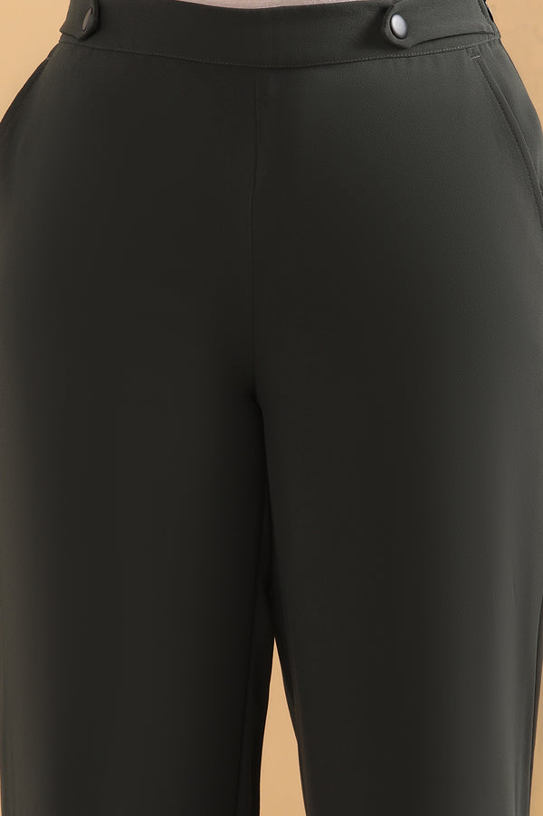 Elleven Women's Olive Green Solid Straight-fit Woven Pants with Side Pockets