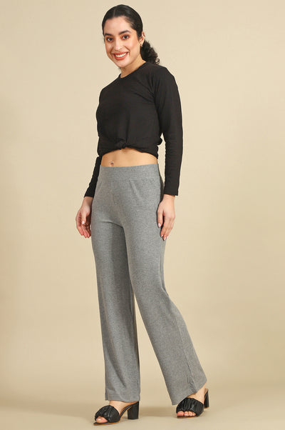 Grey Solid Rayon Parallel Pants