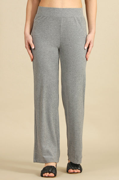 Grey Solid Rayon Parallel Pants