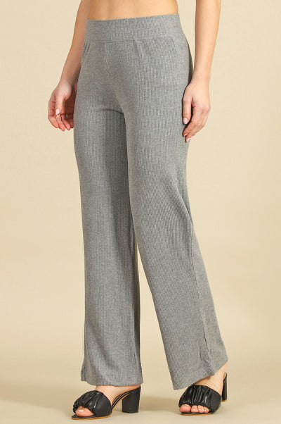 Grey Solid Rayon Parallel Pants