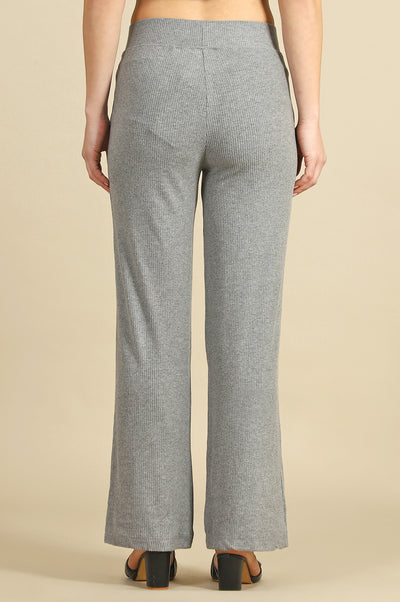 Grey Solid Rayon Parallel Pants