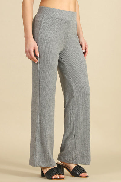 Grey Solid Rayon Parallel Pants