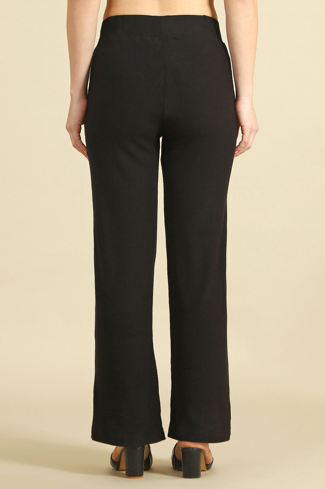 Black Solid Rayon Straight Trousers &amp; Pants