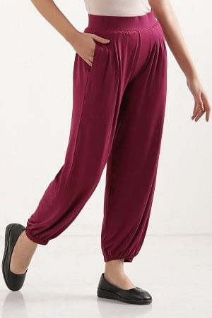 Deep Purple Pleated Harem Pants