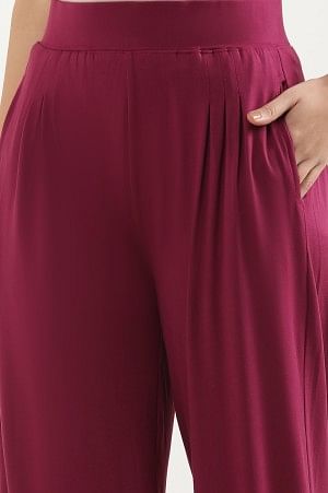 Purple Solid Loose Fit Pants With Pleated Detail
