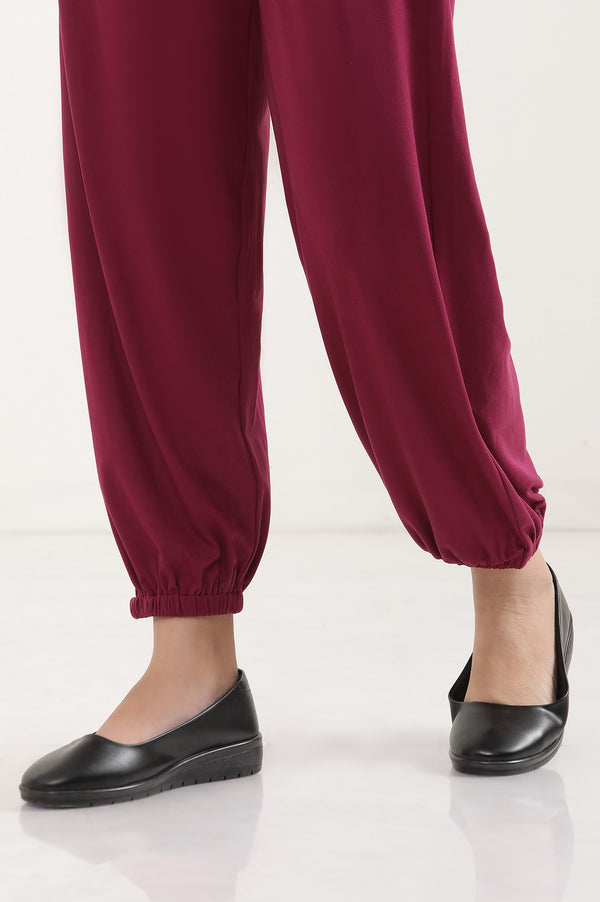 Elleven Women's Purple Solid Loose Fit Pants With Pleated Detail
