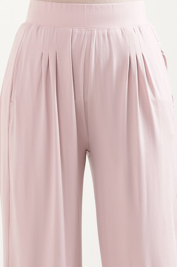 Elleven Women's Light Pink Solid Loose Fit Pants With Pleated Detail