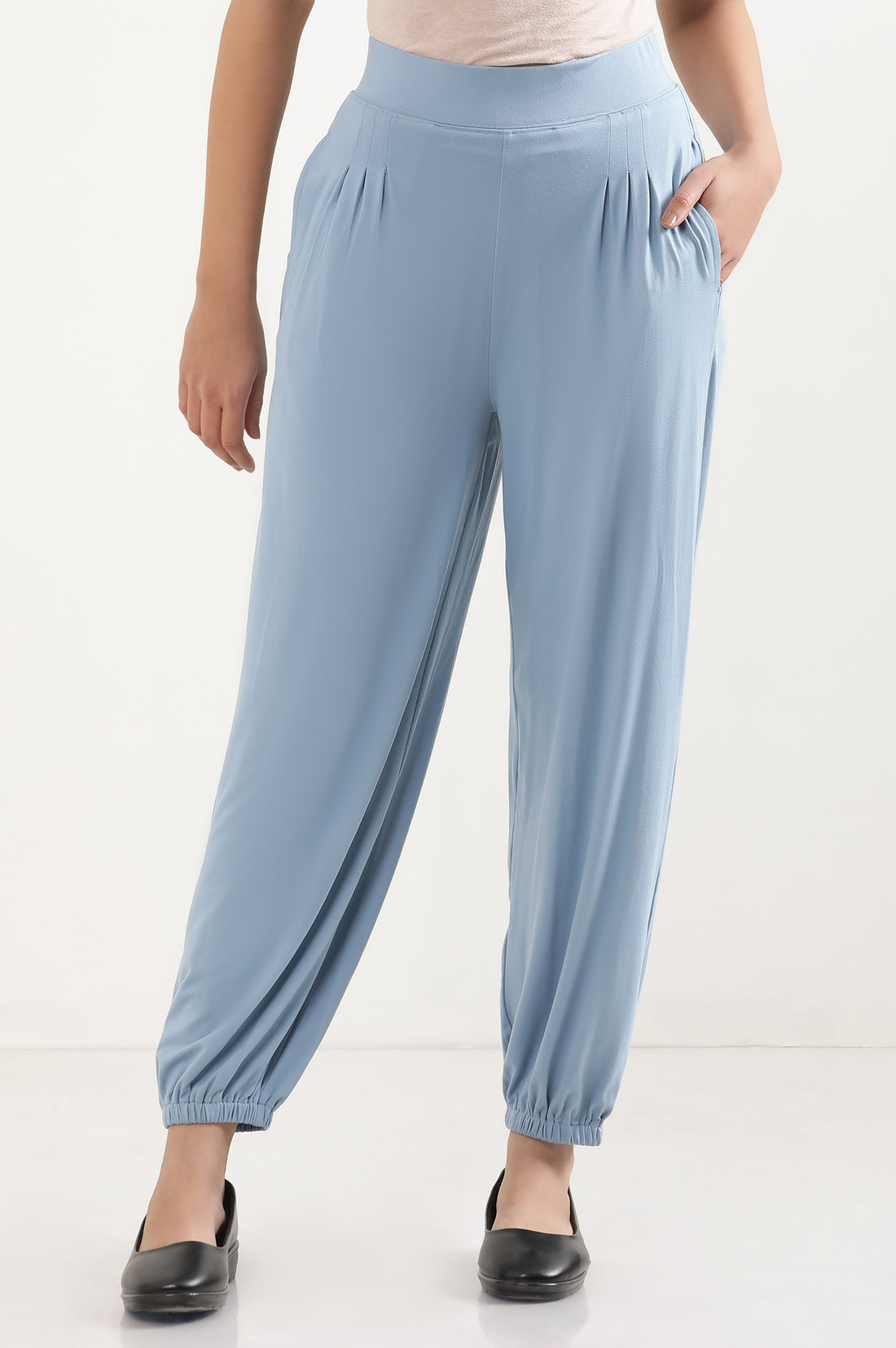 Light Blue Solid Pleated Harem Pants