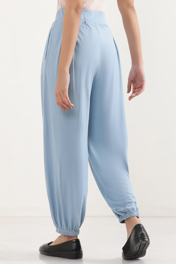 Elleven Women's Light Blue Solid Pleated Harem Pants