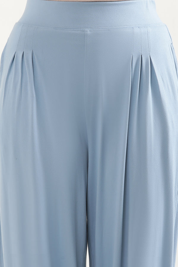 Elleven Women's Light Blue Solid Pleated Harem Pants