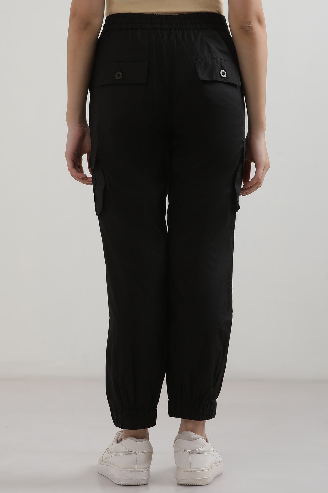 Black Solid Pure Cotton Straight Trousers &amp; Pants