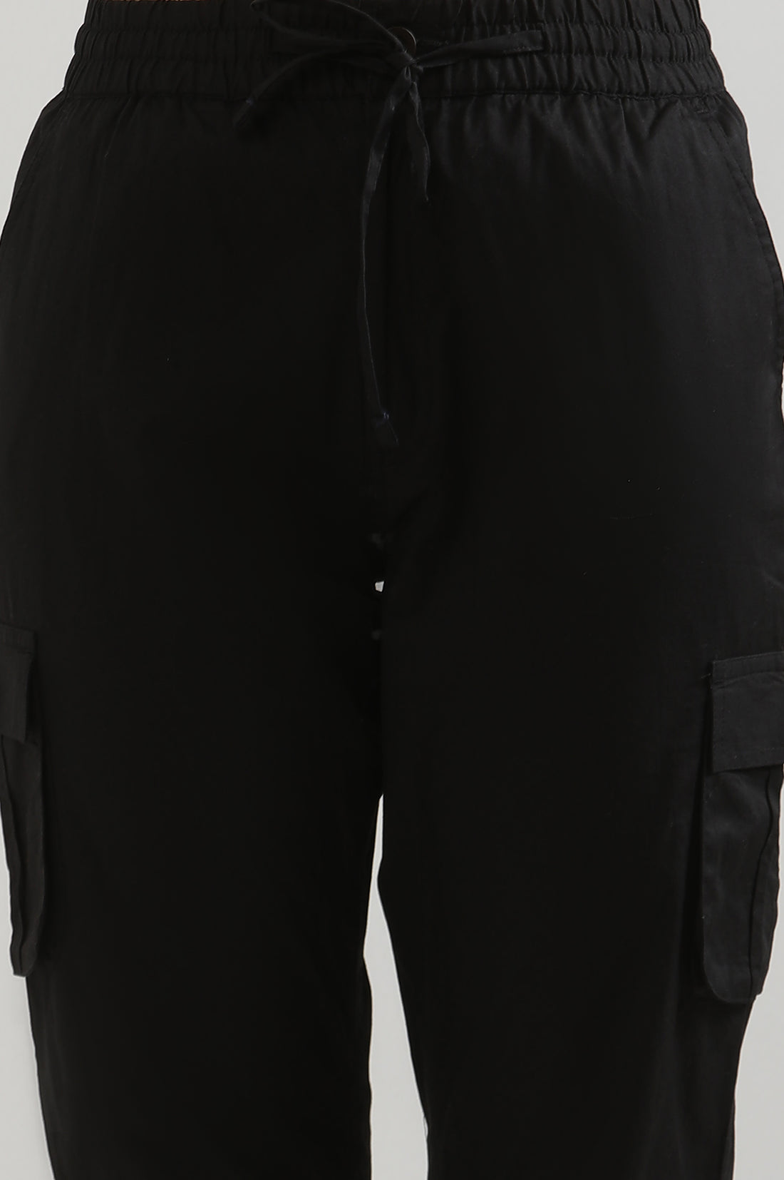 Black Solid Pure Cotton Straight Trousers &amp; Pants