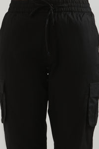 Black Solid Pure Cotton Straight Trousers &amp; Pants