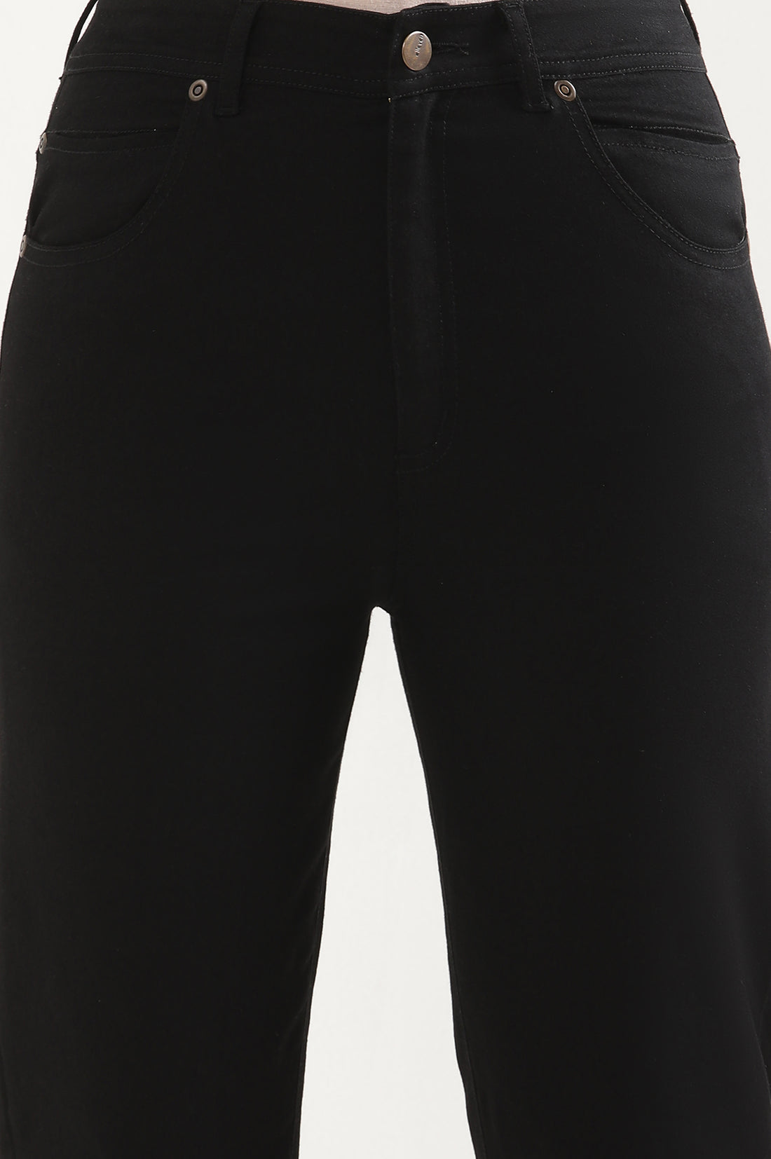 Black Solid Straight Fit Denim Pants With Side Slit