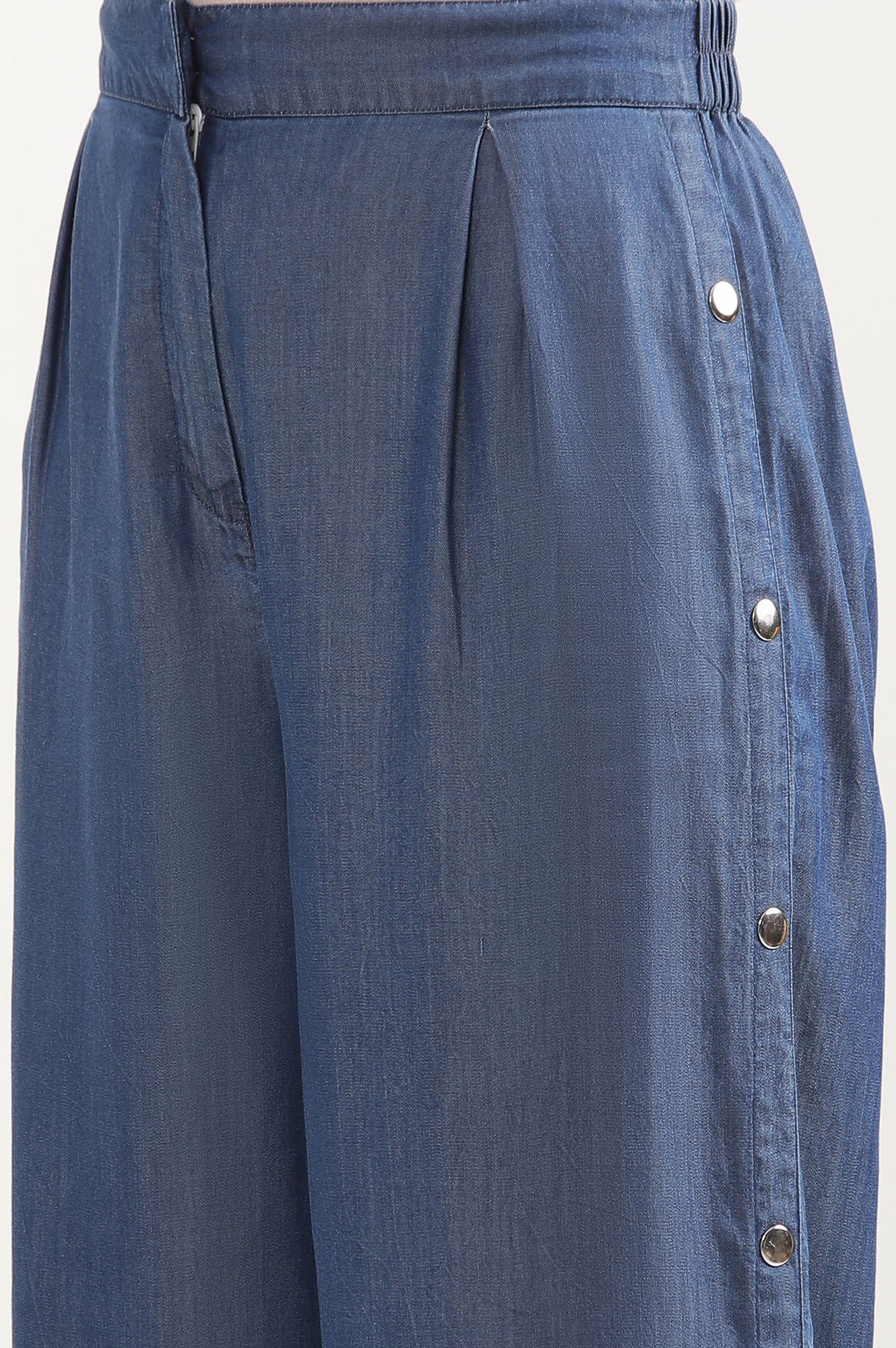 Blue Denim Palazzo with Side Buttons