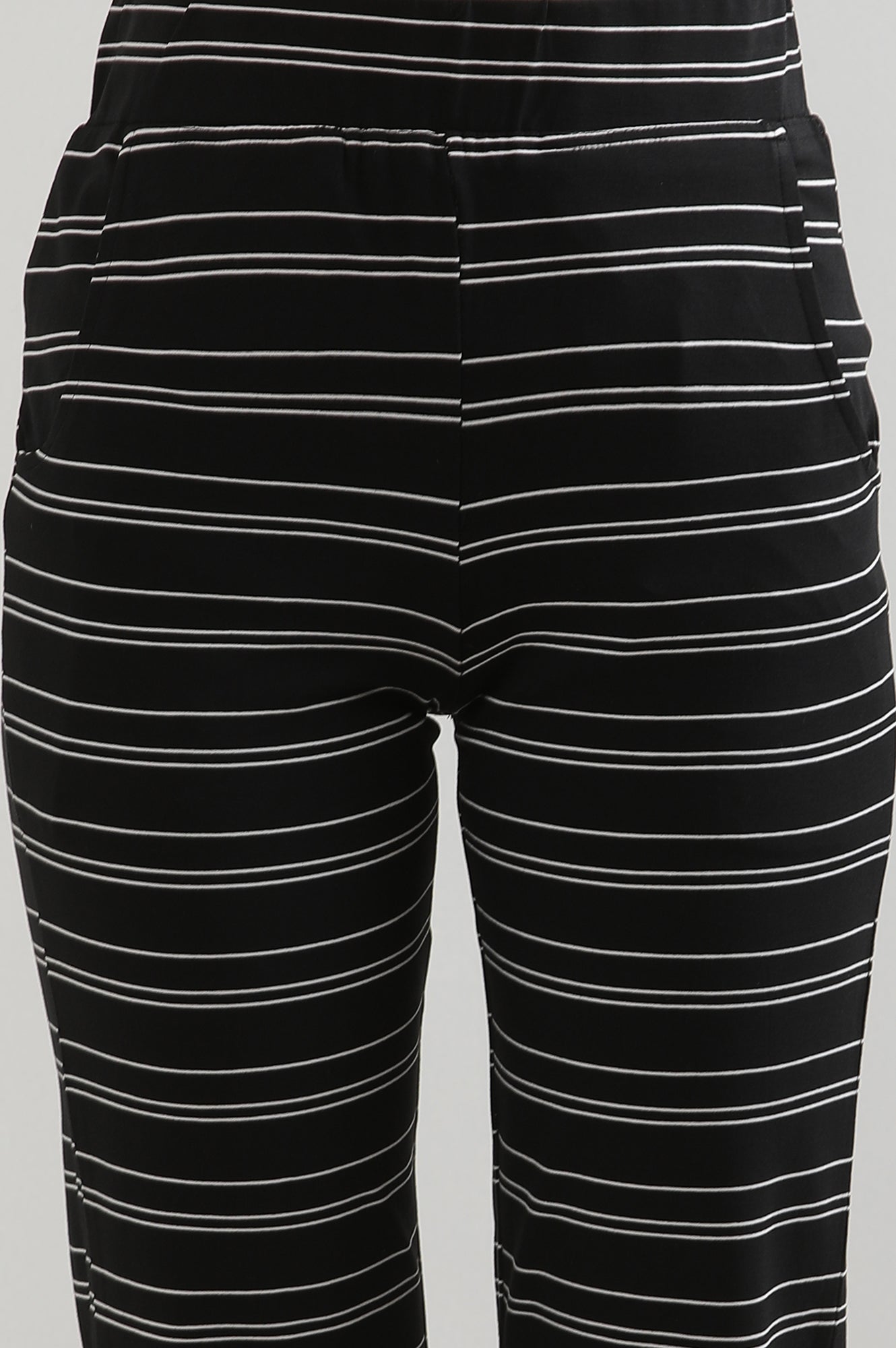 Black Yarn Dyed Cotton Blend Straight Trousers &amp; Pants
