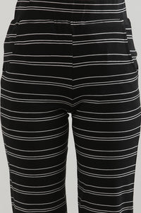 Black Yarn Dyed Cotton Blend Straight Trousers &amp; Pants