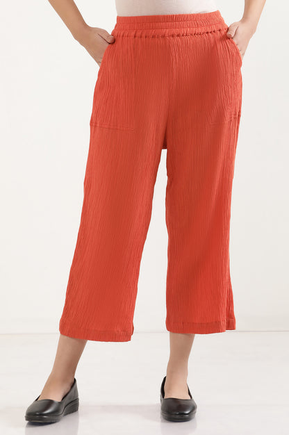 Rust Orange Cropped Crinkle Culottes