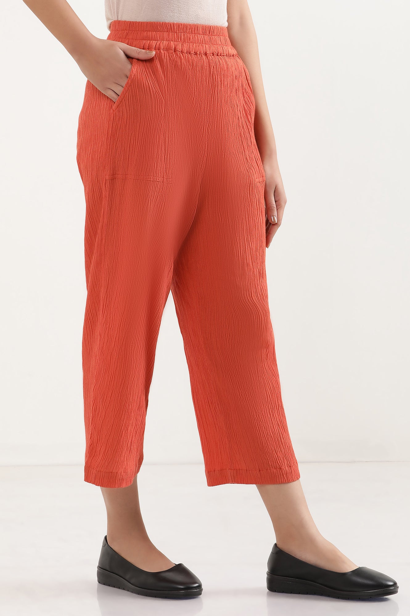 Rust Orange Cropped Crinkle Culottes