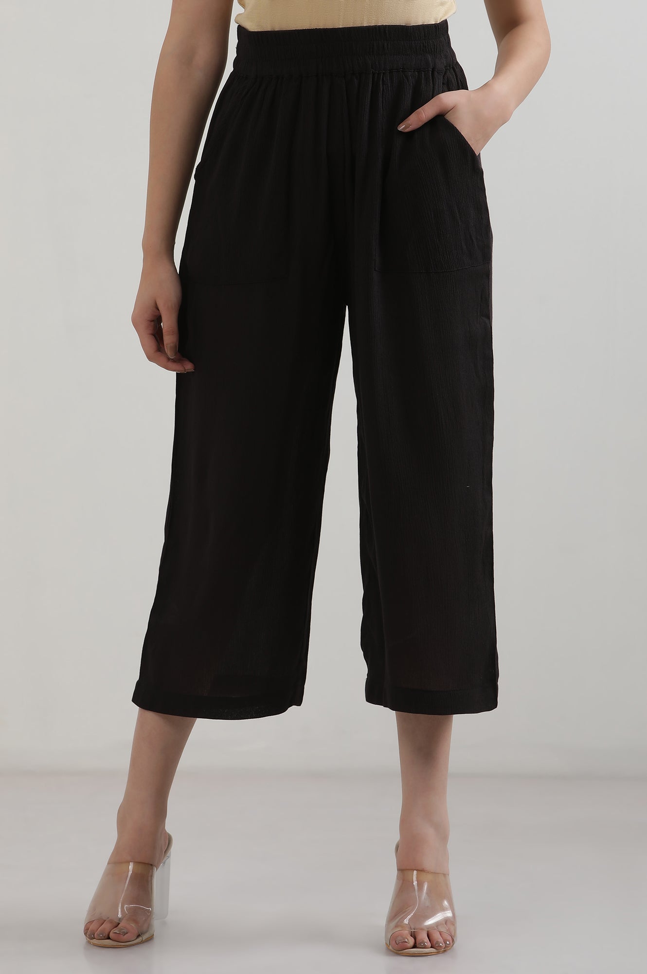 Black Solid Rayon Flarred Palazzos &amp; Culottes