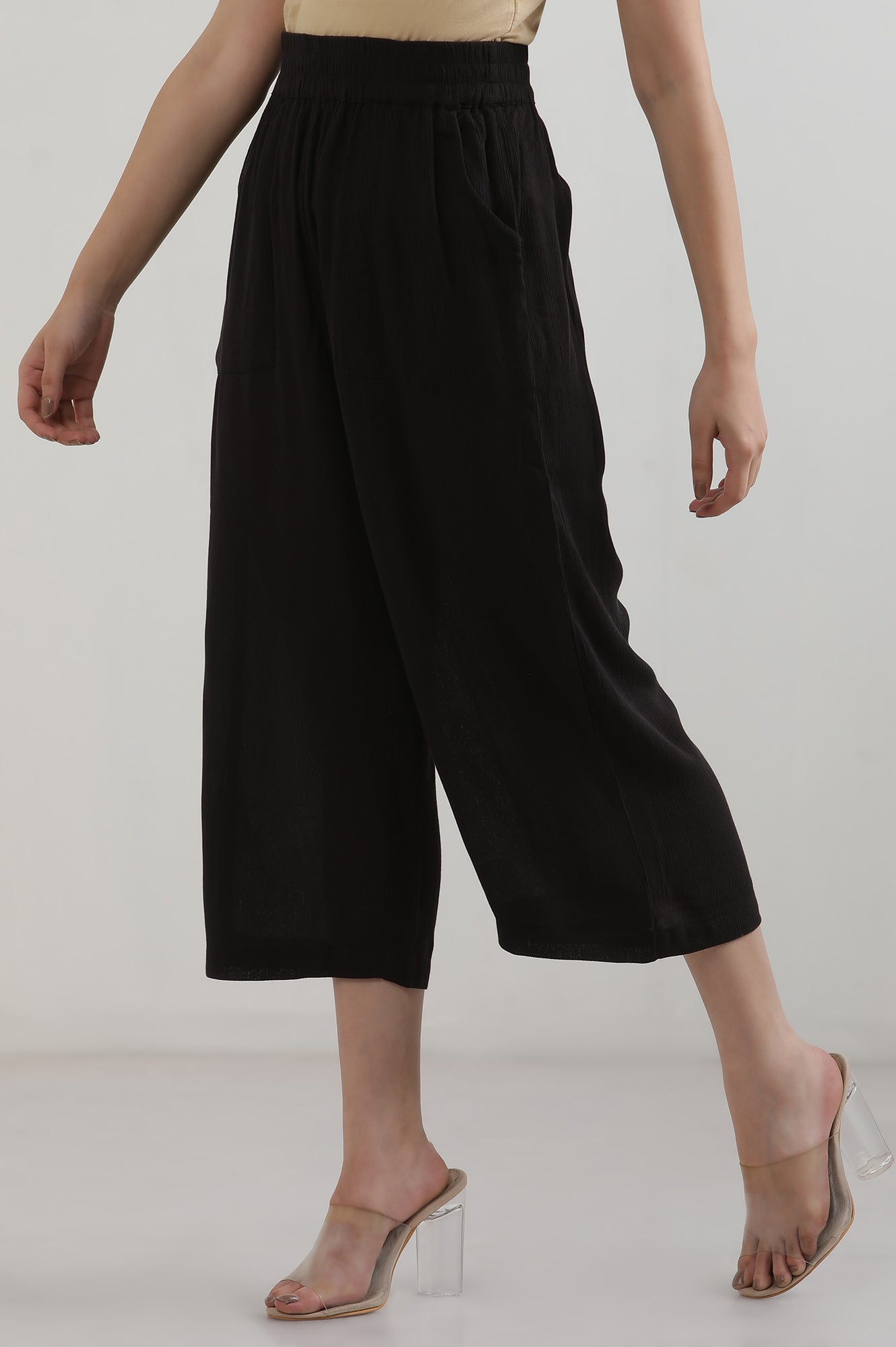 Black Solid Rayon Flarred Palazzos &amp; Culottes