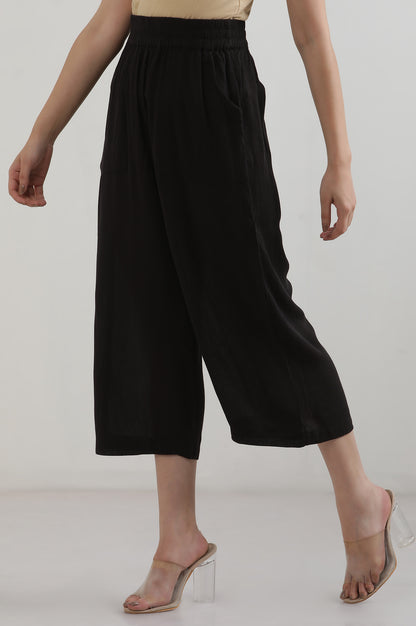 Black Solid Rayon Flarred Palazzos &amp; Culottes