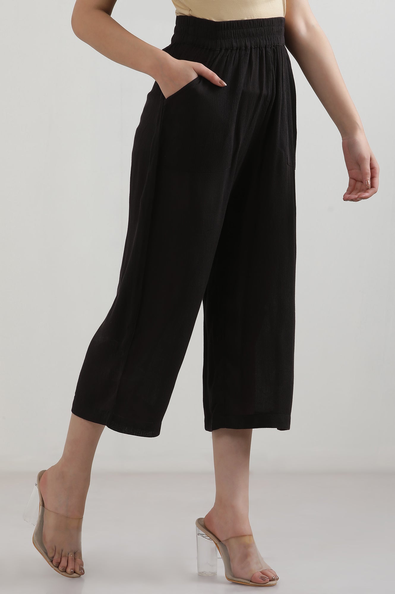 Black Solid Rayon Flarred Palazzos &amp; Culottes