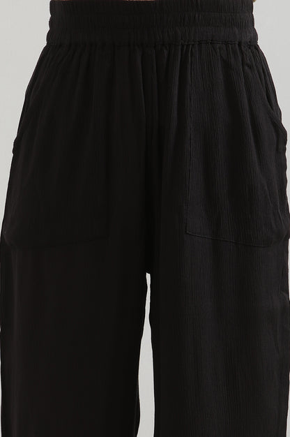 Black Solid Rayon Flarred Palazzos &amp; Culottes