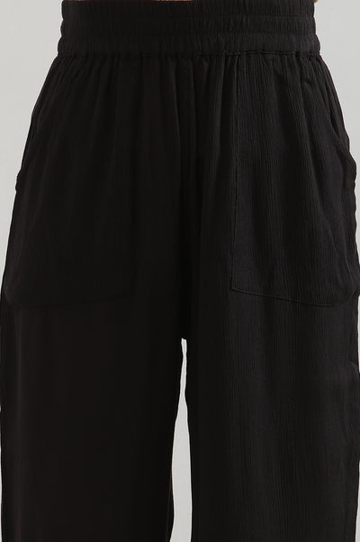 Black Solid Rayon Flarred Culottes
