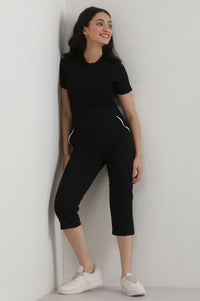 Black Solid Cotton Blend Straight Palazzos &amp; Culottes