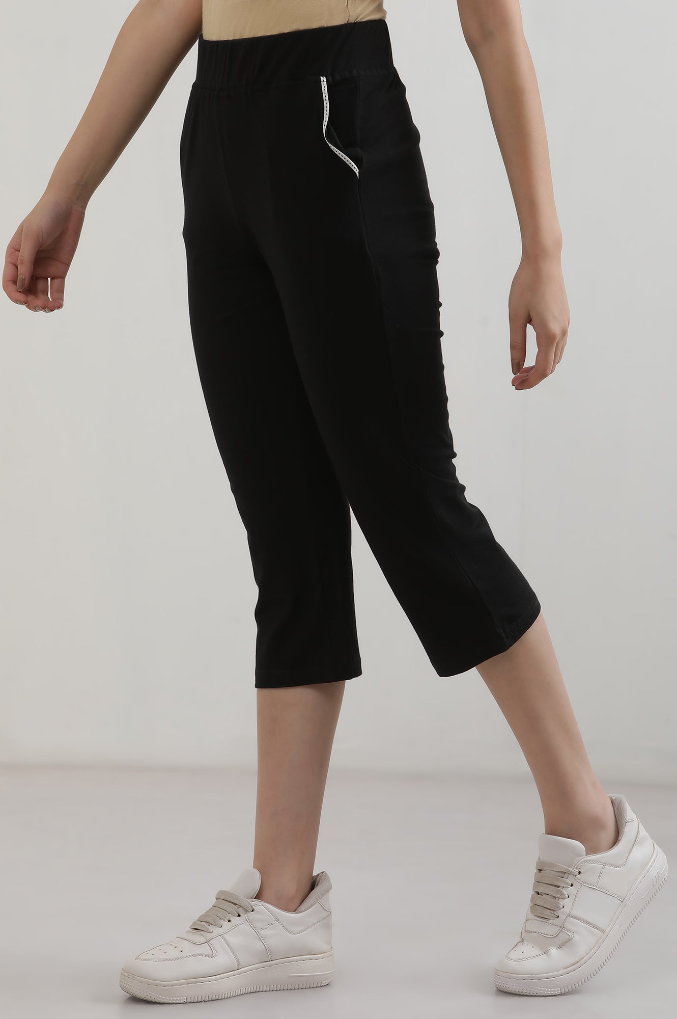 Black Solid Cotton Blend Straight Palazzos &amp; Culottes