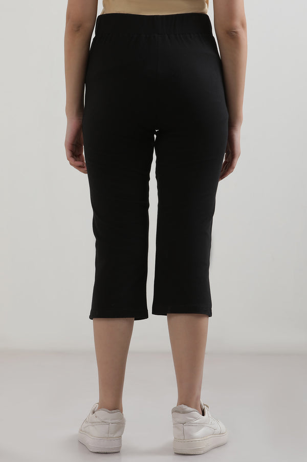 Black Solid Straight Fit Cotton Culottes With Slip On Closure