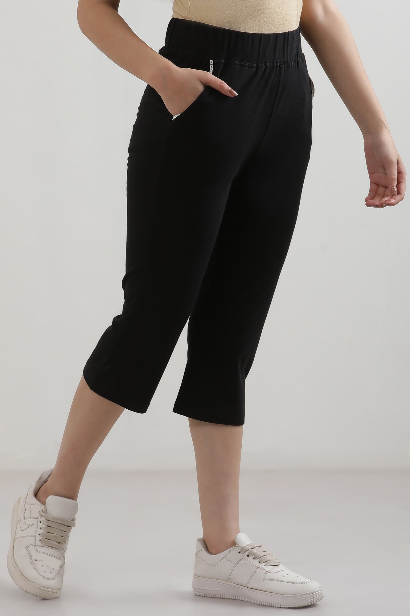 Black Solid Cotton Blend Straight Palazzos &amp; Culottes