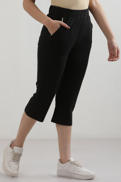 Black Solid Cotton Blend Straight Palazzos &amp; Culottes