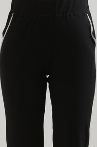 Black Solid Cotton Blend Straight Palazzos &amp; Culottes