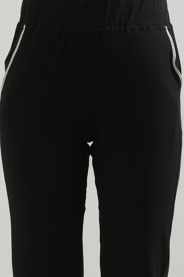 Black Solid Straight Fit Cotton Culottes With Slip On Closure