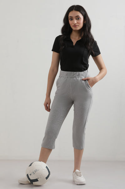Grey Solid Cotton Blend Straight Culottes
