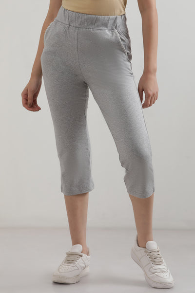 Grey Solid Cotton Blend Straight Culottes
