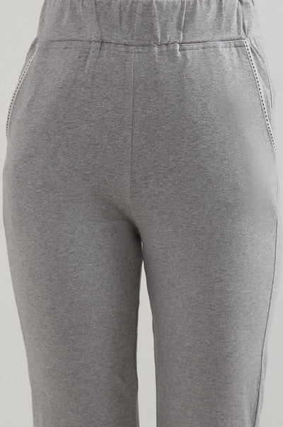 Grey Solid Cotton Blend Straight Culottes