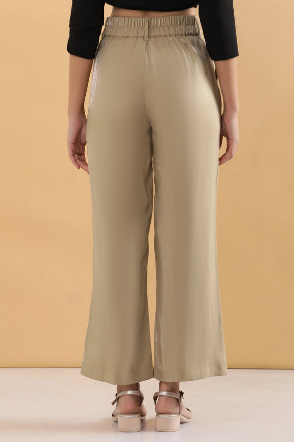 Elleven Women's Gold Solid Straight Fit Woven Pants With Elasticated Back