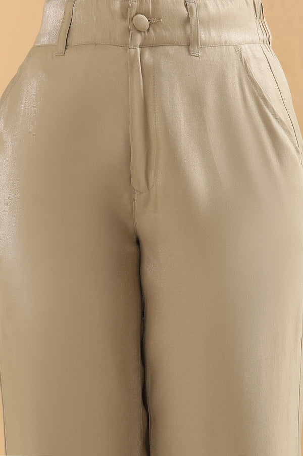 Elleven Women's Gold Solid Straight Fit Woven Pants With Elasticated Back