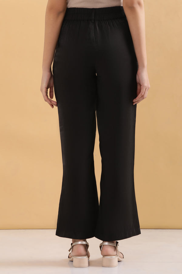 Elleven Women's Black Solid Straight Fit Rayon Pants With Button And Zip Closure