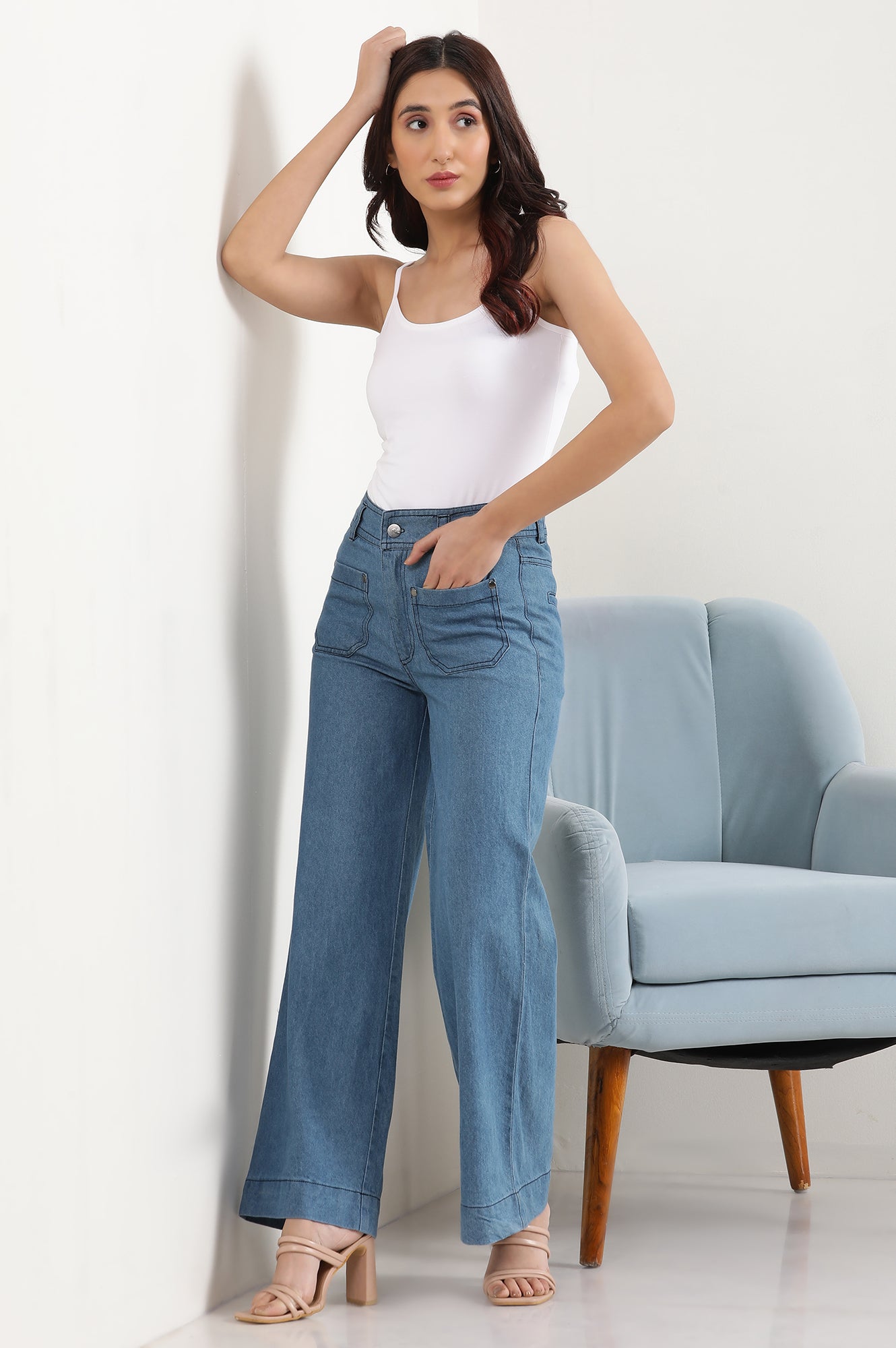 Light Blue Denim Flared Pants