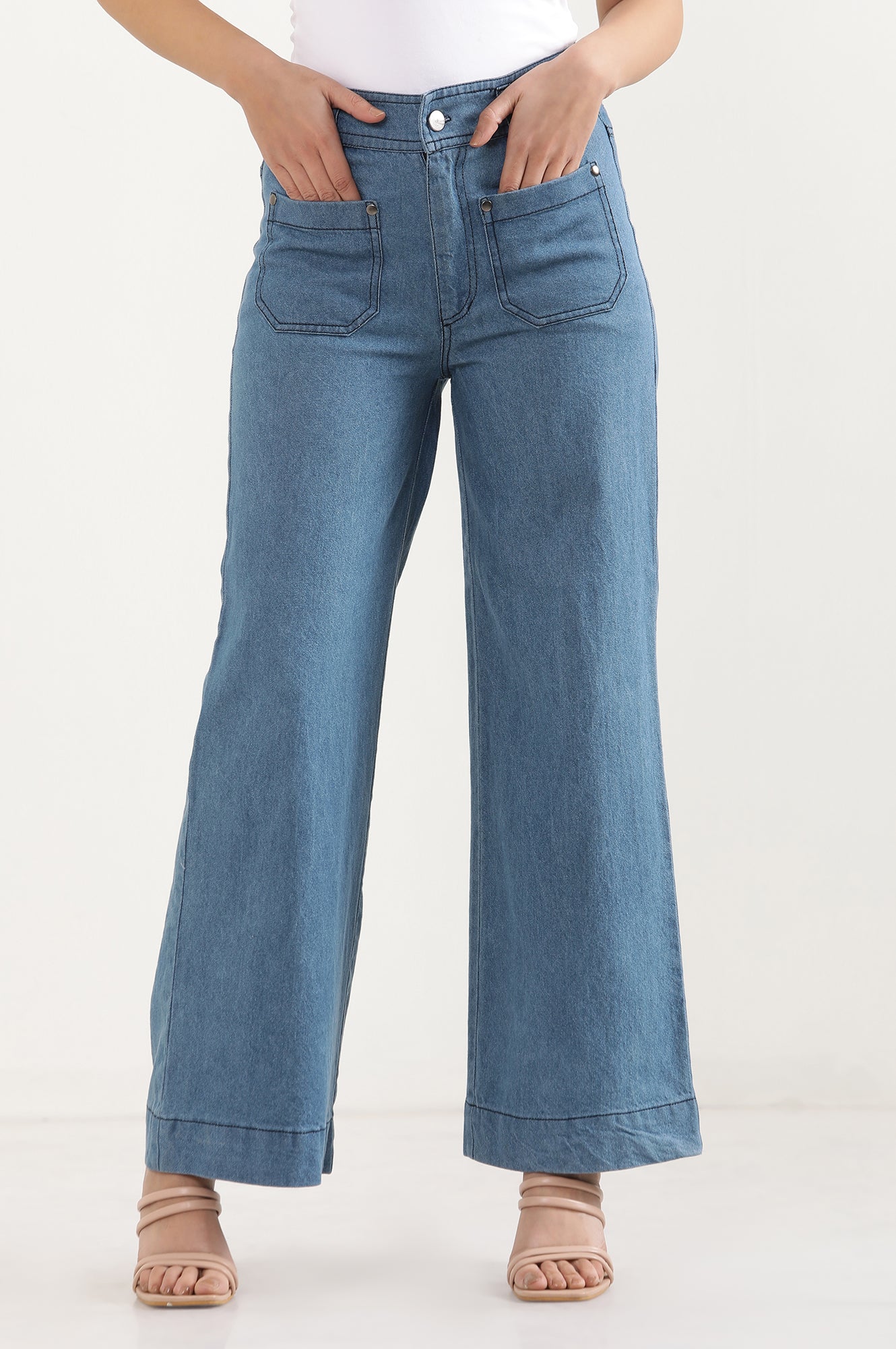 Light Blue Denim Flared Pants