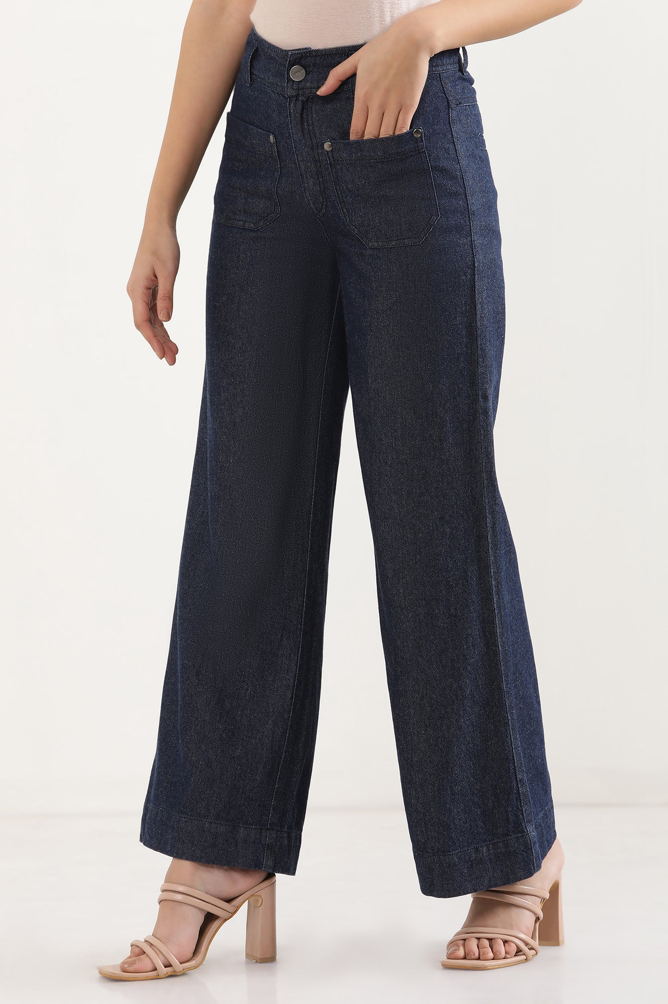 Dark Blue Denim Flared Pants