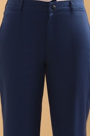 Blue Pintuck Straight Fit Slim Pants