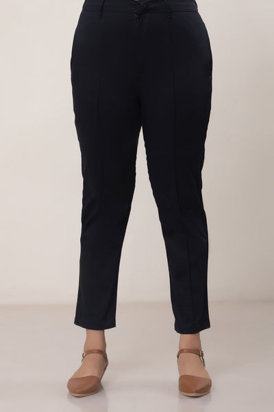 Black Solid Cotton Blend Slim Pants