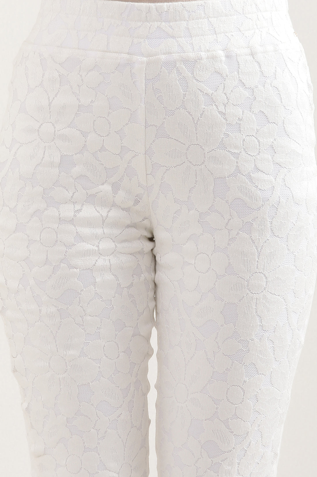 White Floral Flared Cotton Pants With Elasticated Waist